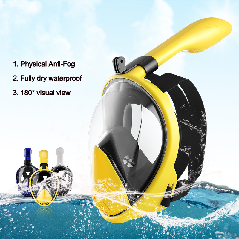 Full Face Snorkel Mask with Latest Dry Top System,Foldable 180 Degree Panoramic View Snorkeling Mask with Camera Mount,Safe Breathing,Anti-Leak&Anti-Fog