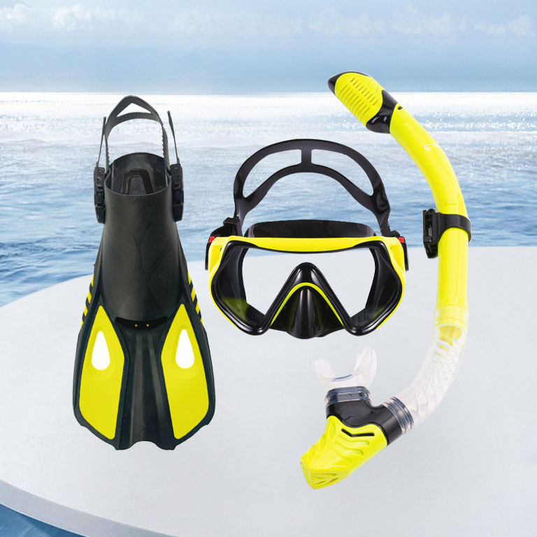 Dive Snorkeling Gear for Adults Kids - Mask Fins Snorkel Set with Panoramic View Snorkel Mask Anti-Fog Anti-Leak, Dry Top Snorkel