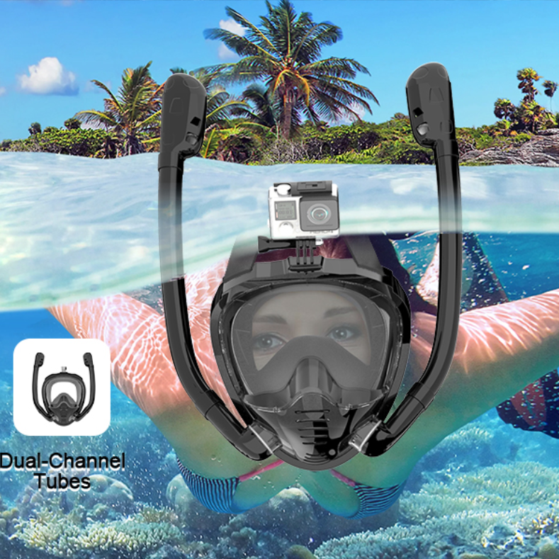 2023 Upgrade Full Face Snorkel Mask with 2 Breathing Tubes,Snorkeling Gear for Adults,Diving Mask Anti-Fog& Leak,Scuba mask with Detachable Camera Mount