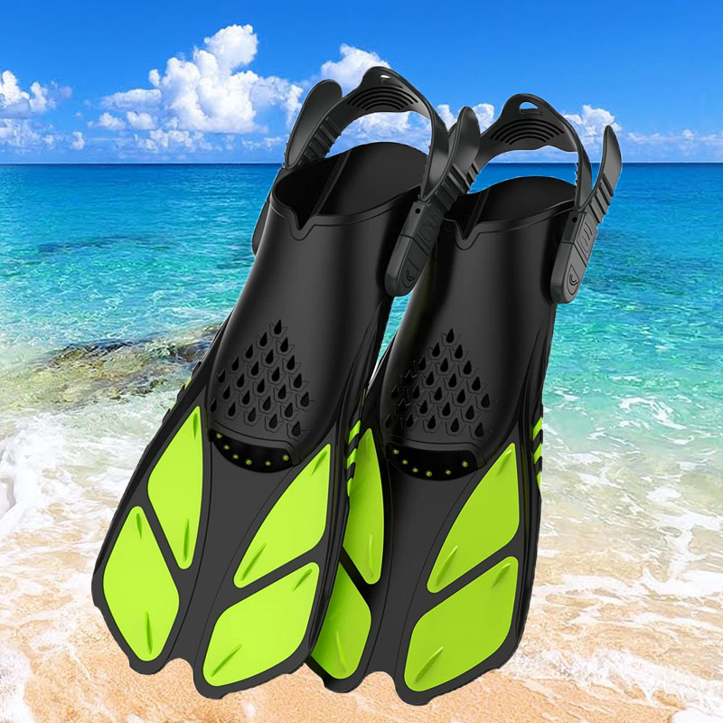 Snorkel Fins Adjustable Buckles Open Heel Swim Flippers Travel Size Short Swim Fins for Snorkeling Diving Swimming