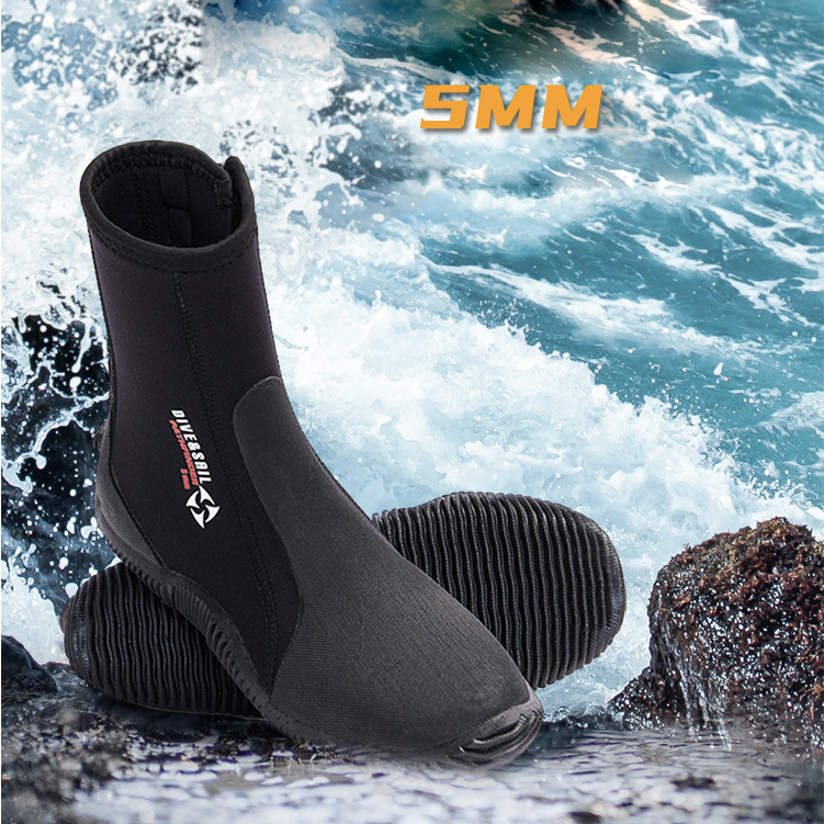 Premium Neoprene Diving Boots, 5mm Water Shoes GBS Wetsuit Booties Side Zipper with Anti-Slip Rubber Sole